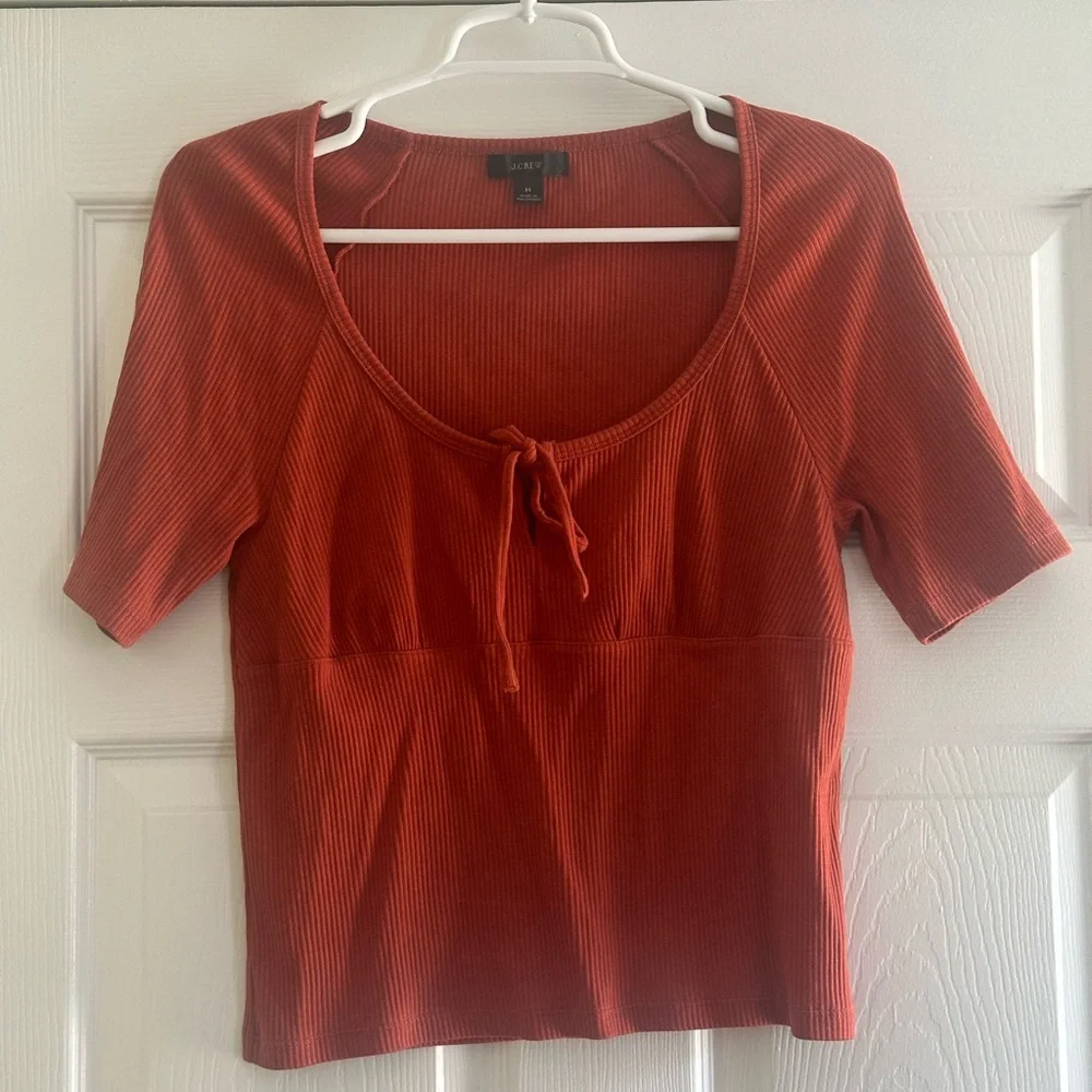 J. Crew Tie Front Vintage Rib T-Shirt Top Burnt Sienna M